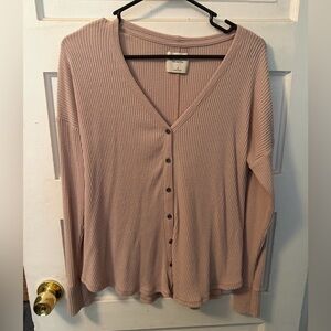 Abercrombie & Fitch Long Sleeve Ribbed Tee - Light Pink